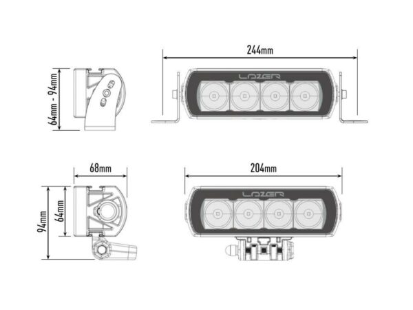 Lazer ST4 Evolution LED Spotlight.   Lengde 204mm  10-32V - Bilde 4