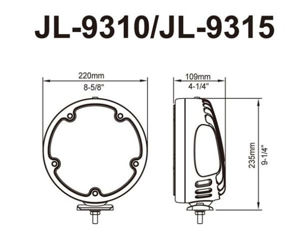 Maxtel 9" LED m/parklys.  Universal - Bilde 2