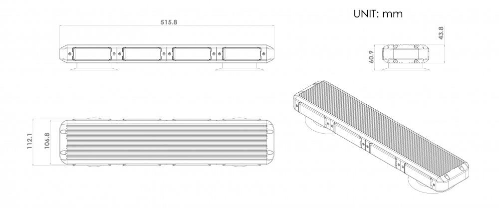 Nano 52 LED Varselysbjelke.  Med magnetføtter og lighterkontakt 12V - Bilde 3