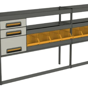 Reol L2200 x D425 - Med skuffer, hyller og bokser. Ford Transit Custom L2 2024+